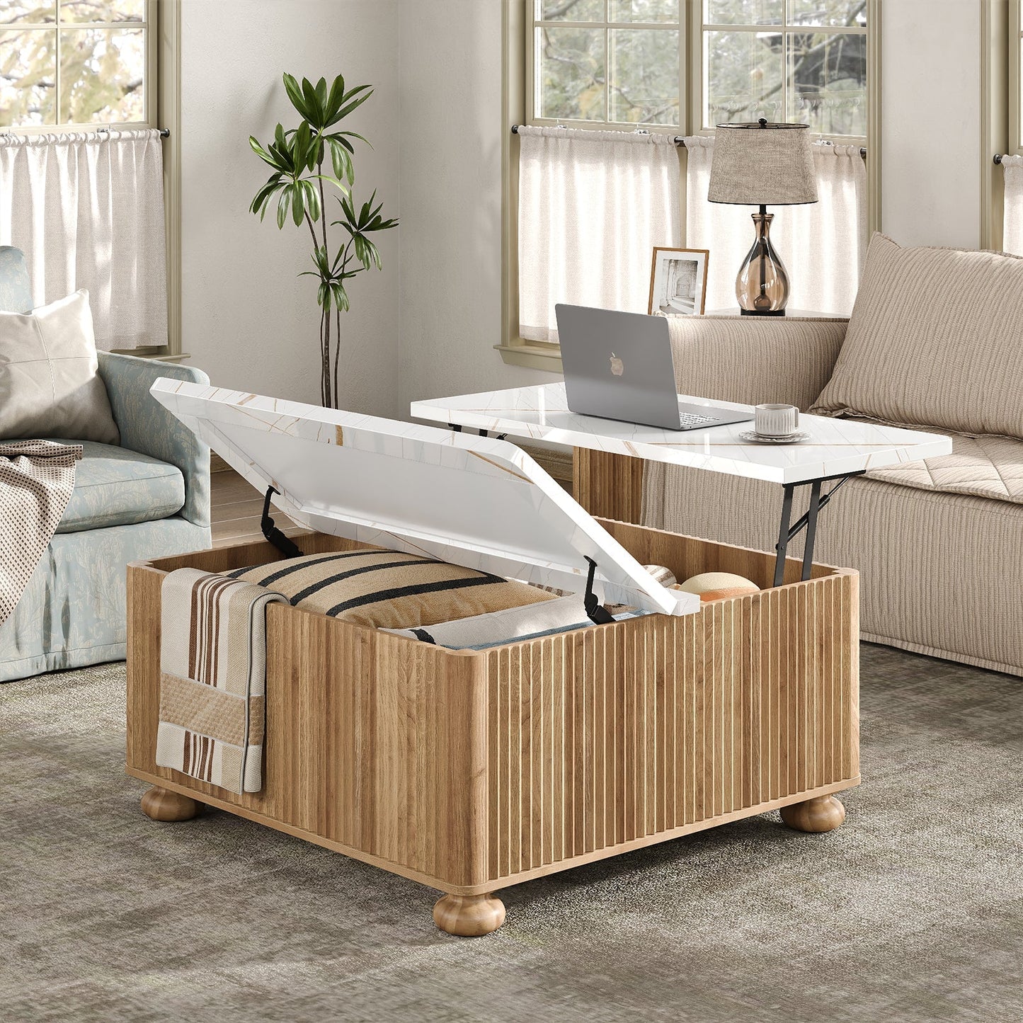 Yanosaku CT001 Lift Top Coffee Table, Square, Faux-Marble-2