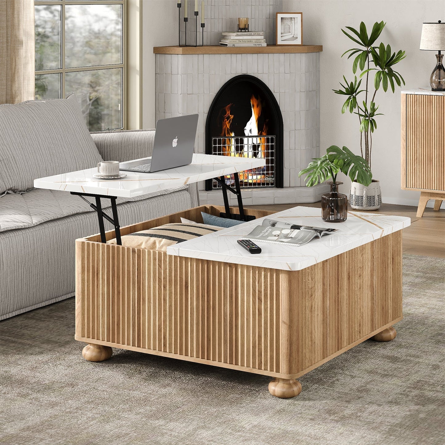 Yanosaku CT001 Lift Top Coffee Table, Square, Faux-Marble-3