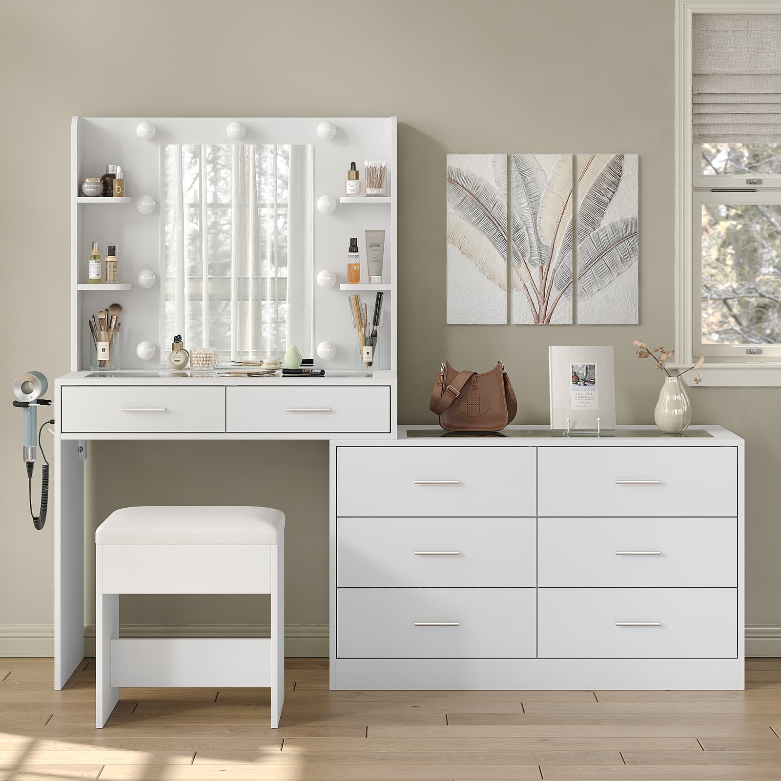 Yanosaku VD033 Bedroom Makeup Vanity desk with mirror, 8 Drawers-0