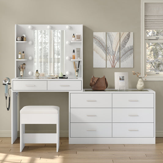 Yanosaku VD033 Bedroom Makeup Vanity desk with mirror, 8 Drawers-0
