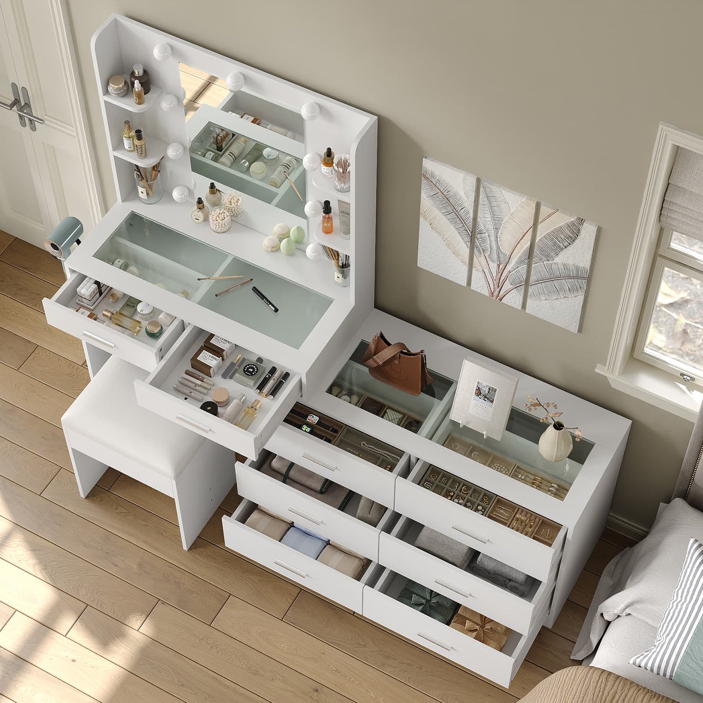 Yanosaku VD033 Bedroom Makeup Vanity desk with mirror, 8 Drawers-2
