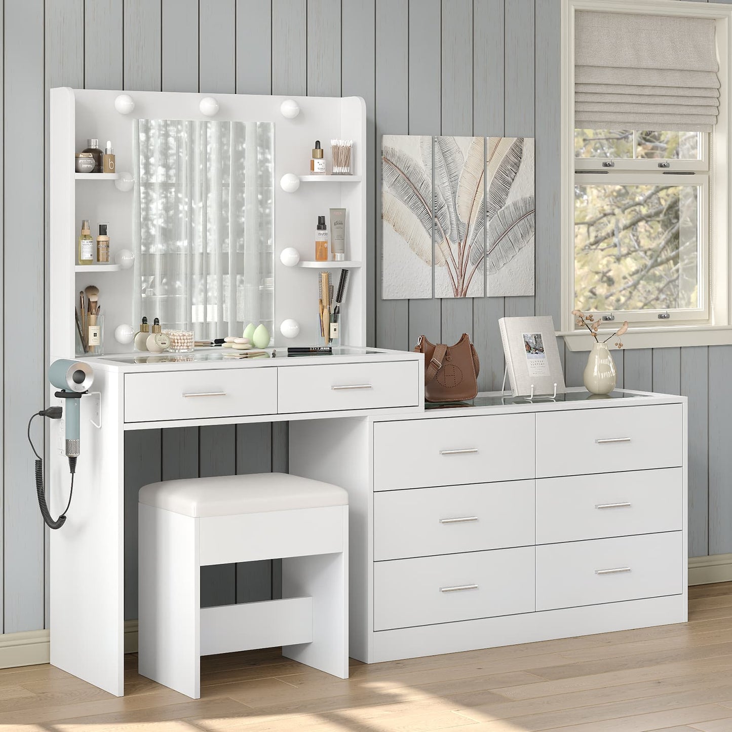 Yanosaku VD033 Bedroom Makeup Vanity desk with mirror, 8 Drawers-3