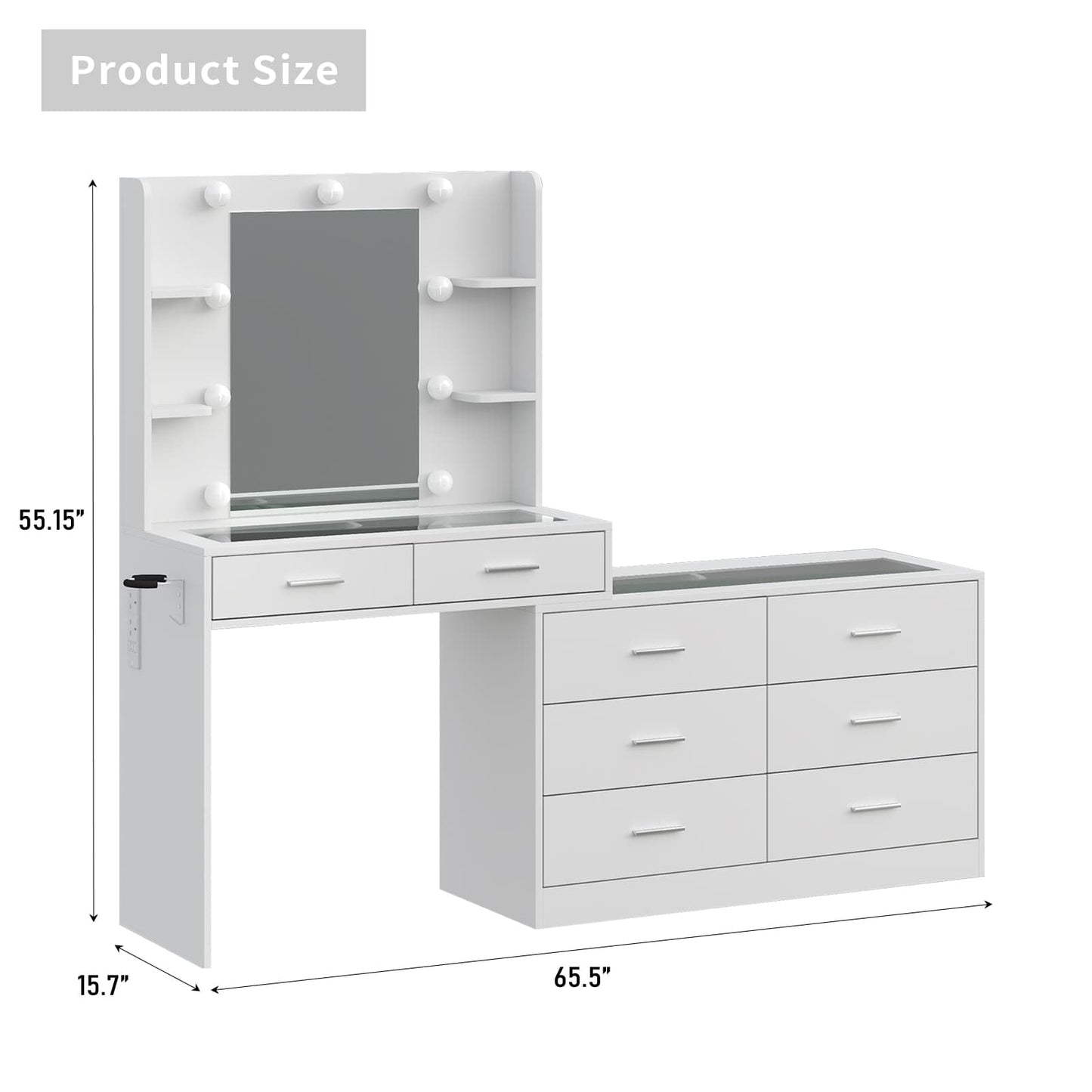 Yanosaku VD033 Bedroom Makeup Vanity desk with mirror, 8 Drawers-1