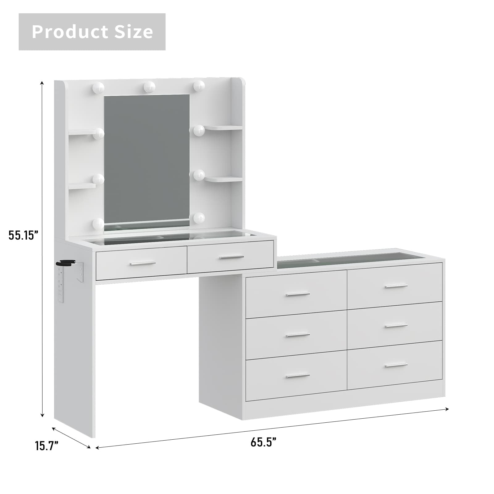 Yanosaku VD033 Bedroom Makeup Vanity desk with mirror, 8 Drawers-1